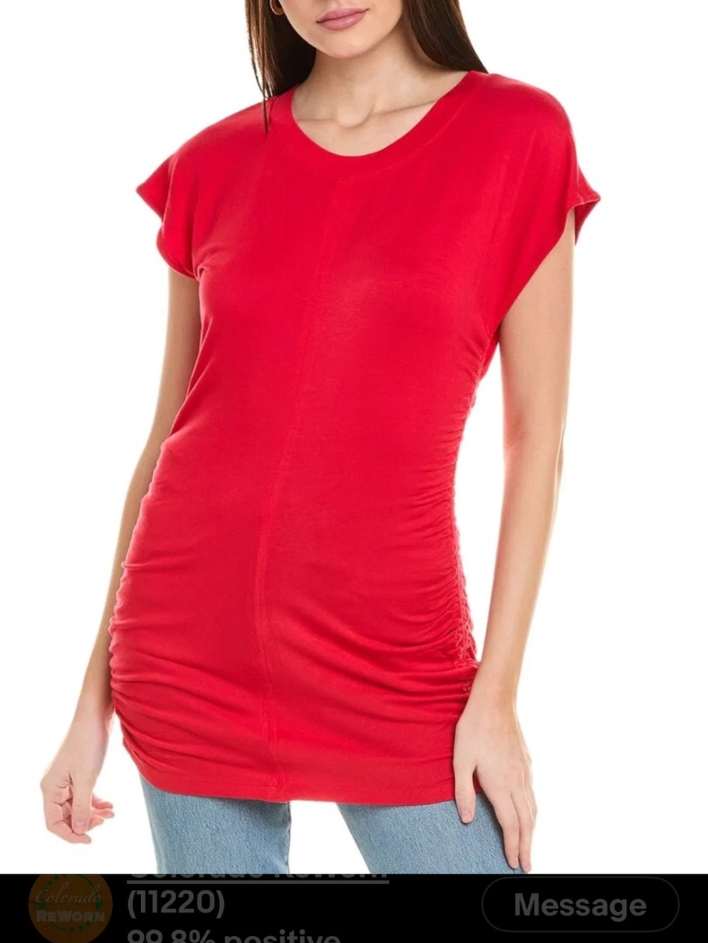 CAbi Red Short Sleeve Ruched Tunic Large 5616